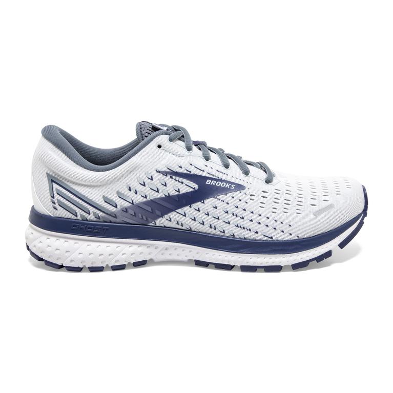 Brooks GHOST 13 Road Running Shoes Mens Online - White/Grey/Deep Cobalt (AJN756914)